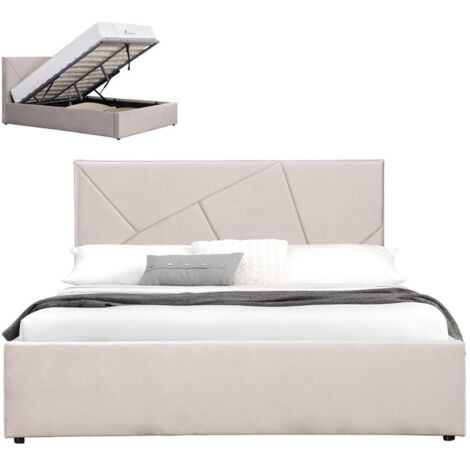 Lit coffre velours taupe 160x200 – Tête de lit ajustable – Sommier à coffre avec vérins – Dimensions 220x172x98.5 cm – Meubler Design (1/5)