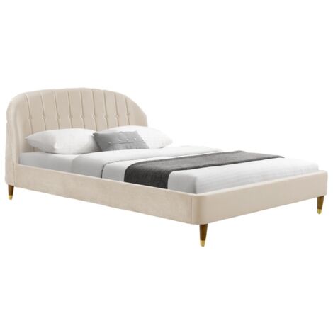 MEUBLER DESIGN Lit Velours Design Cadre De Lit Mia - Velours Beige - 160x200, Bois, Style , 235 x 171 x 102 cm (1/3)