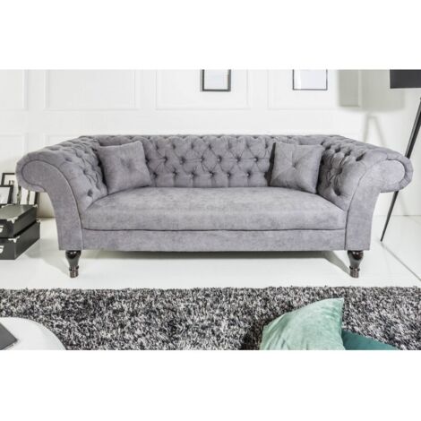 MEUBLER DESIGN Elégant Canapé 3 Places Chesterfield Paris 225cm Gris 3 Places Avec 2 Coussins, Style , x x cm (1/5)