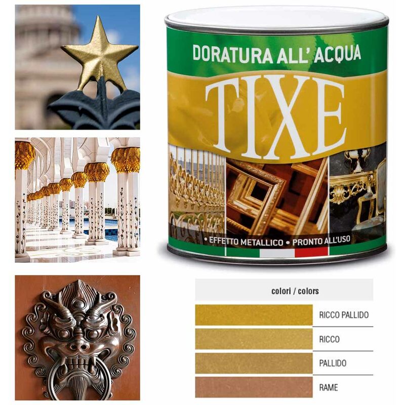 Vernice oro all'acqua per esterni - Tixe Doratura Colore Oro Ricco -  Lattaggio 125 ml