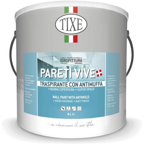 Pittura per interni Bianca Idropittura Murale Tixe Pareti vive Traspirante con Antimuffa 1 lt
