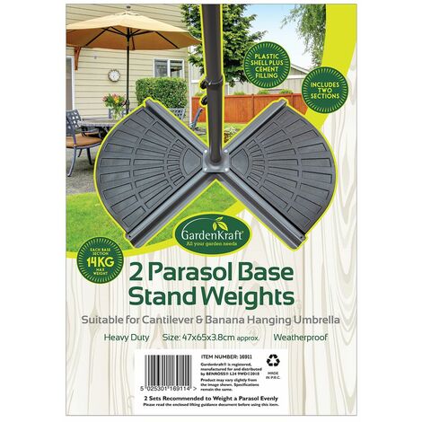 GardenKraft 16910 2 Pack Cement Filled 14kg Cantilever or Banana Parasol Base Weights, Black