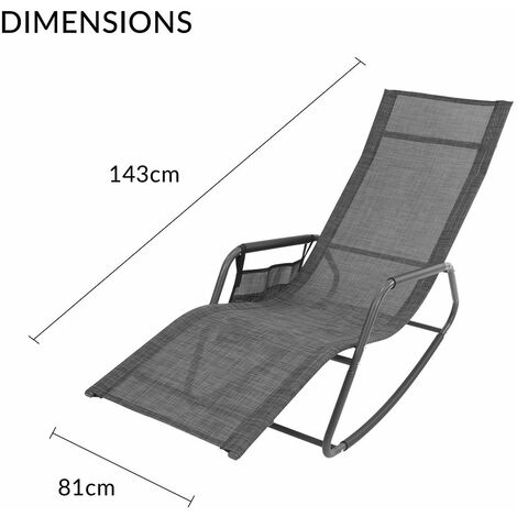 GardenKraft Outdoor Garden Rocking Chairs / 2 Styles Includes Pillow Or Side Bag/Steel Frame/Ultra-Durable Textilene Material/Black Or Grey Colours (Grey, With Side Bag)