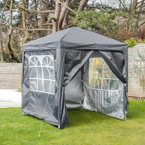 GardenKraft 10869 2m x 2m Pop-Up Gazebo with Sides / Strong Aluminium & Steel Frame / Quick Easy Set-Up / Heavy Duty Sandbag Anchors / Water Resistant Polyester Canopy / Grey Colour