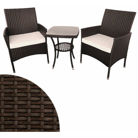 GardenKraft 10229 Outdoor Garden Chairs & Table Set / Brown Colour / 2 Armchairs & Glass Topped Table/Rattan Garden Furniture/Black, Grey Or Brown Colour/Waterproof PE Design With Galvanised Steel Frame