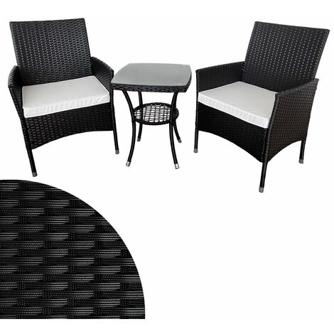 GardenKraft 10129 Outdoor Garden Chairs & Table Set / Black Colour / 2 Armchairs & Glass Topped Table/Rattan Garden Furniture/Black, Grey Or Brown Colour/Waterproof PE Design With Galvanised Steel Frame