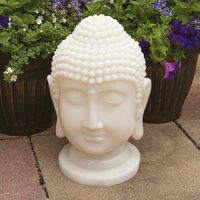 GardenKraft 16440 Solar Powered Buddha Head LED Light Garden Ornament | Polyresin | Warm White Illumination | Weatherproof | Auto-On | 41cm x 26cm