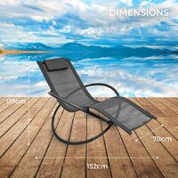 GardenKraft Louis Moon Chairs Rocking Sun Loungers/Garden Chairs with Pillow/Zero Gravity Effect/Steel Frame/Ultra-Durable Textilene Material/Grey Or Black Colour (Black)