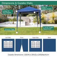 GardenKraft 10859 2m x 2m Pop-Up Gazebo with Sides / Strong Aluminium & Steel Frame / Quick Easy Set-Up / Heavy Duty Sandbag Anchors / Water Resistant Polyester Canopy / Navy Blue Colour