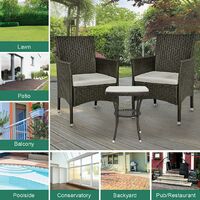 GardenKraft 10229 Outdoor Garden Chairs & Table Set / Brown Colour / 2 Armchairs & Glass Topped Table/Rattan Garden Furniture/Black, Grey Or Brown Colour/Waterproof PE Design With Galvanised Steel Frame