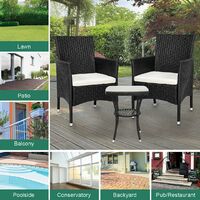 GardenKraft 10129 Outdoor Garden Chairs & Table Set / Black Colour / 2 Armchairs & Glass Topped Table/Rattan Garden Furniture/Black, Grey Or Brown Colour/Waterproof PE Design With Galvanised Steel Frame