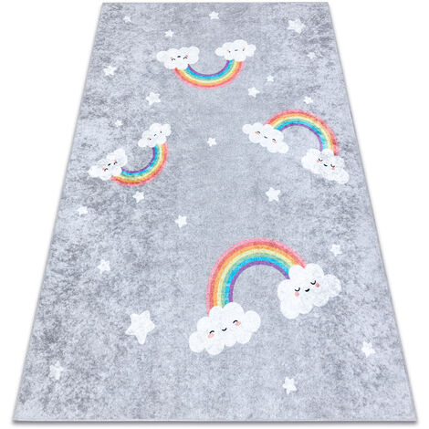 Tapis lavable JUNIOR 52063.801 Arc-en-ciel, nuages pour les enfants antidérapant - gris gray 120x170 cm (1/5)