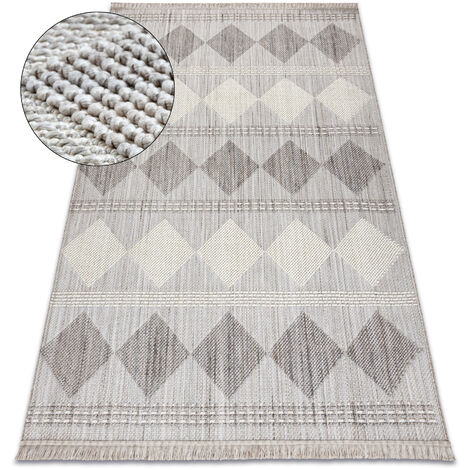 Tapis NANO EO61A Diamants, bouclé, tissé plat gris / blanc beige 120x170 cm (1/5)