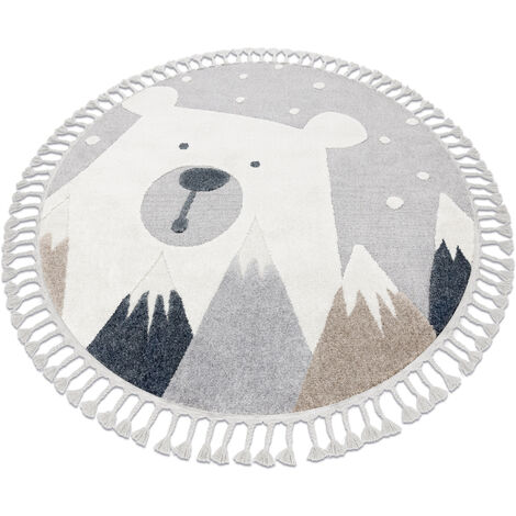 Tapis YOYO EY81 cercle gris / blanc - Ours, montagnes pour enfants, structurelles et sensorielles Franges grey cercle 160 cm (1/5)