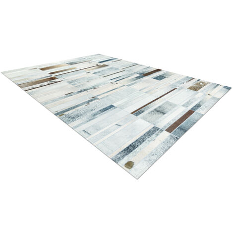 Grand Tapis Patchwork Effet Peau De Vache – 120x180 Cm – Beige Doré 3D – Neuf