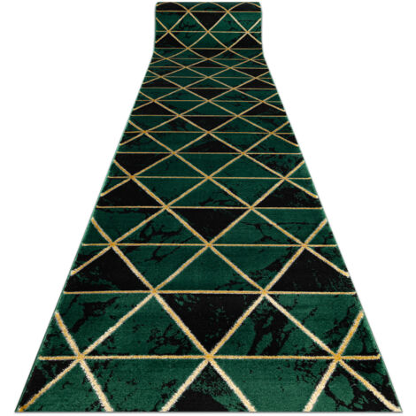 Tapis de couloir EMERALD exclusif 1020 glamour, élégant marbre, triangles bouteille verte / or 80 cm green 80x810 cm (1/5)