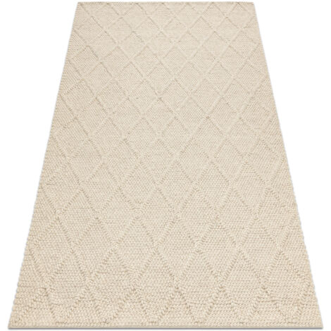 Tapis en laine TAHAR 99001B crème - TISSÉ MAIN boucle, losanges, bohème beige 120x180 cm (1/5)