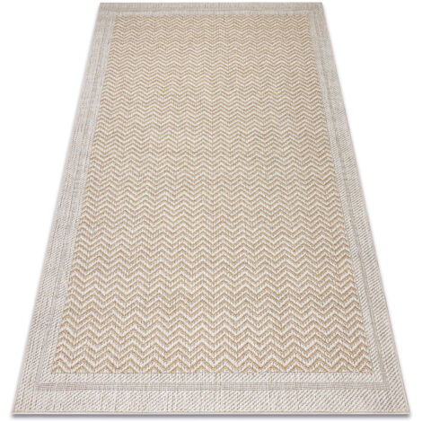 Tapis ORIGI 3739 crème / beige - Cadre, chevron ficelle SISAL tissée à plat beige 155x220 cm (1/5)