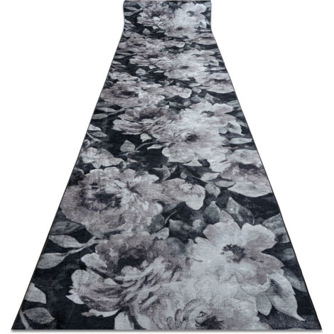 TAPIS DE COULOIR antidérapant LOTUS BOUQUET 52901 Fleurs gris / beige lavable 80cm grey 80x250 cm (1/5)