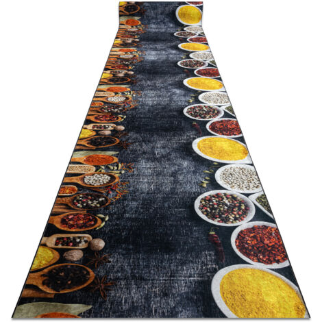 TAPIS DE COULOIR antidérapant LOTUS KITCHEN 40580 Vaisselle, pour la cuisine gris / jaune lavable 80cm grey 80x120 cm (1/5)