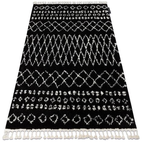 Tapis BERBER ETHNIC G3802 noir et blanc Franges berb re marocain