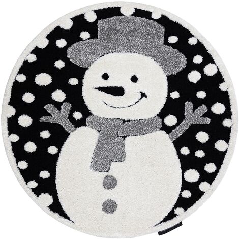 Tapis Enfant Moderne Joy Cercle Snowman Bonhomme De Neige Pour Enfants Structurel Deux Niveaux De Polaire