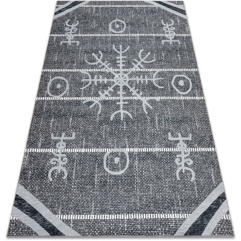 Tapis ANTIKA 118 tek, aztèque moderne, lavable - gris grey 80x150 cm (1/5)