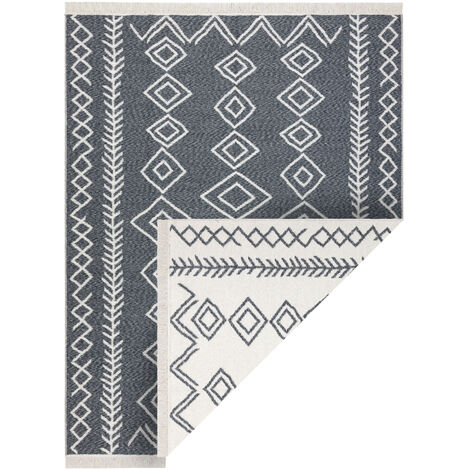 Tapis TWIN 23000 Boho, Coton, double face, losanges Franges écologiques - anthracite / crème grey 100x200 cm (1/5)