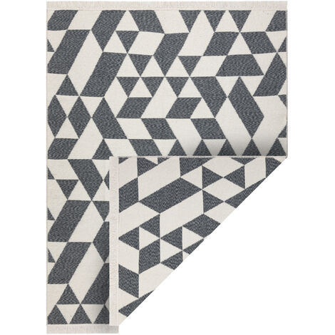 Tapis TWIN 22992 géométrique, Coton, double face Franges écologiques - anthracite / crème grey 120x170 cm (1/5)