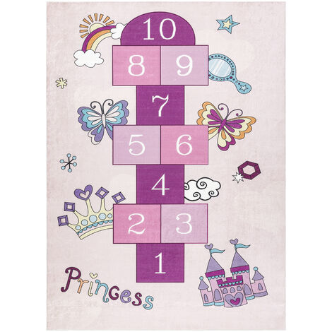 Tapis De Jeu Enfant Bambino Marelle Chiffres - Moquette Lavable Rose 140x190 Cm Chambre Bébé