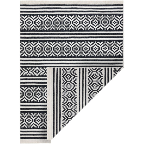 Tapis TWIN 22996 géométrique, rayures Coton, double face Franges écologiques - noir / crème black 100x200 cm (1/5)