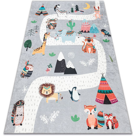 Tapis lavable BAMBINO 2160 Rues, village indien, animaux pour enfants, antidérapant - gris grey 160x220 cm (1/5)