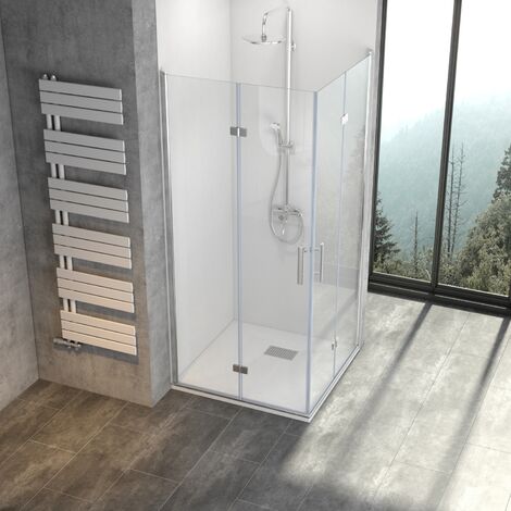 WITEN&NOCK Duschwand Duschkabine Duschtür Falttür Eckeinstieg Duschabtrennung, 6 mm ESG Nano Glas, 70 x 90 x 195 cm (1/5)