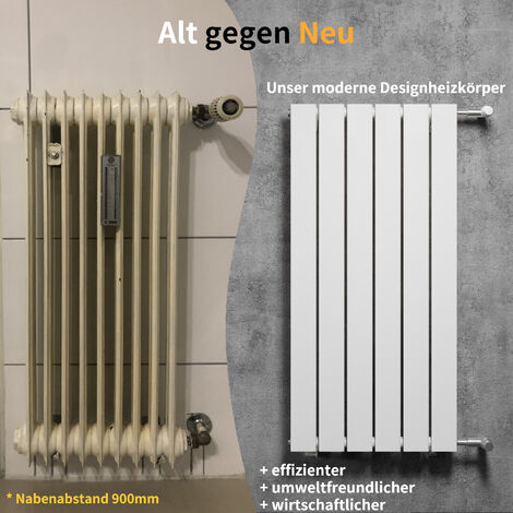 WITEN&NOCK Designheizkörper Austauschheizkörper mit seitlichen Anschlüssen Nabenabstand 900 mm Breite 450mm einlagig