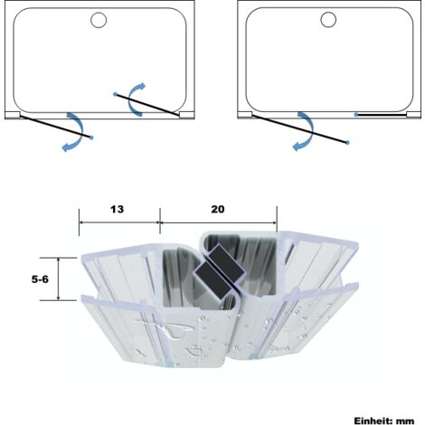 WITEN&NOCK Magnetdichtung für Duschtür Duschdichtung Duschkabine 90 Grad & 180 Grad (1 Paar) für Glasstärke 5 mm 6 mm Länge 100 cm