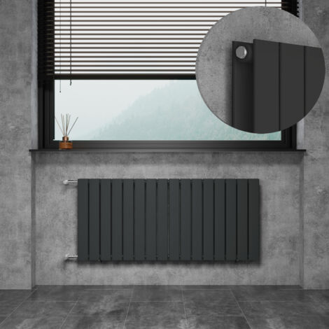 WITEN&NOCK Design Heizkörper Flachheizkörper mit Seitenanschluss Paneelheizkörper mit Ventile, Nabenabstand 500 mm, anthrazit, 55x120 cm, doppellagig