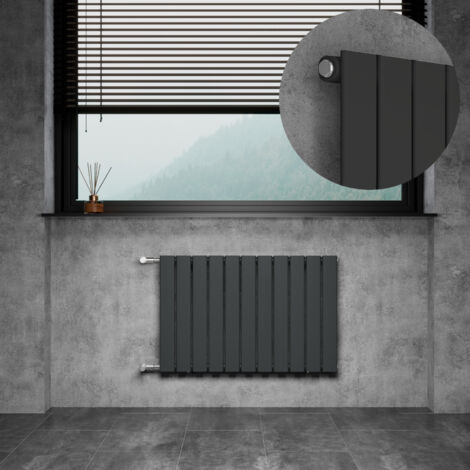 WITEN&NOCK Design Heizkörper Flachheizkörper mit Seitenanschluss Paneelheizkörper mit Ventile, Nabenabstand 500 mm, anthrazit, 55x85 cm, einlagig