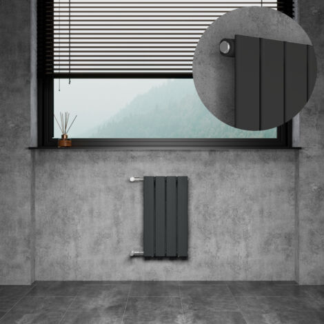WITEN&NOCK Design Heizkörper Flachheizkörper mit Seitenanschluss Paneelheizkörpermit Ventile, Nabenabstand 500 mm, anthrazit, 30x55 cm, einlagig