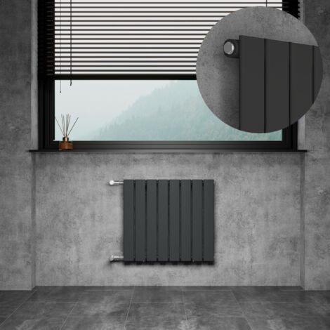 WITEN&NOCK Design Heizkörper Flachheizkörper mit Seitenanschluss Paneelheizkörper mit Ventile, Nabenabstand 500 mm, anthrazit, 55x60 cm, einlagig