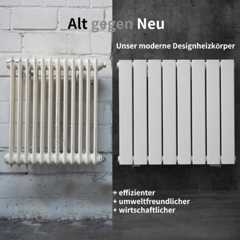 WITEN&NOCK Designheizkörper Austauschheizkörper mit seitlichen Anschlüssen NA 500 mm Flachheizkörper weiß 413 Watt Einlagig 550x604 mm