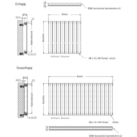 WITEN&NOCK Designheizkörper Austauschheizkörper mit seitlichen Anschlüssen NA 500 mm Flachheizkörper weiß 568 Watt Einlagig 550x832 mm