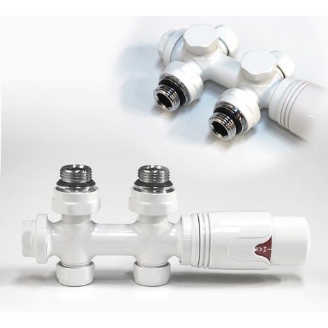 WITEN&NOCK Thermostatventil für Designheizkörper Mittelanschluss Armatur Nabenabstand 50 mm Multiblock Set Weiß
