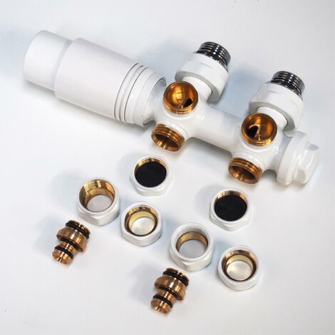 WITEN&NOCK Thermostatventil für Designheizkörper Mittelanschluss Armatur Nabenabstand 50 mm Multiblock Set Weiß