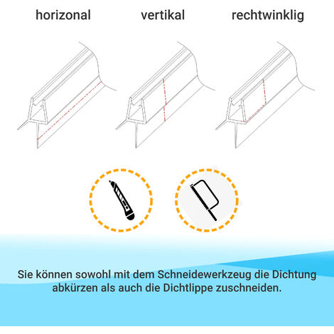 WITEN&NOCK 2er Set 70cm Duschdichtung Duschkabinendichtung Duschtür-Dichtung mit doppelter Lippe für 5mm 6 mm Glaswand
