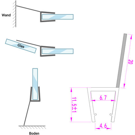 WITEN&NOCK 200cm Duschdichtungen mit extra langer Dichtfahne Ersatzdichtung für Drehfalttür Duschtür Gerade Glasstärke 5-6 mm