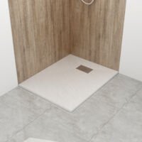 Design Duschwanne Weiß Steinoptik Edelstahl Abflussrinne 100x90 cm