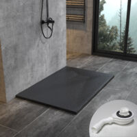 Moderne Duschwanne Duschtasse Anti-Rutsch Flach Schwarz 120x80 cm + SMC Adeckung mit Ablaufgarnitur