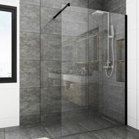 WITEN&NOCK Walk in Dusche Nano Beschichtung ESG 8mm Walk in Duschwand Glas mit Stabilisator schwarz 76x195 cm