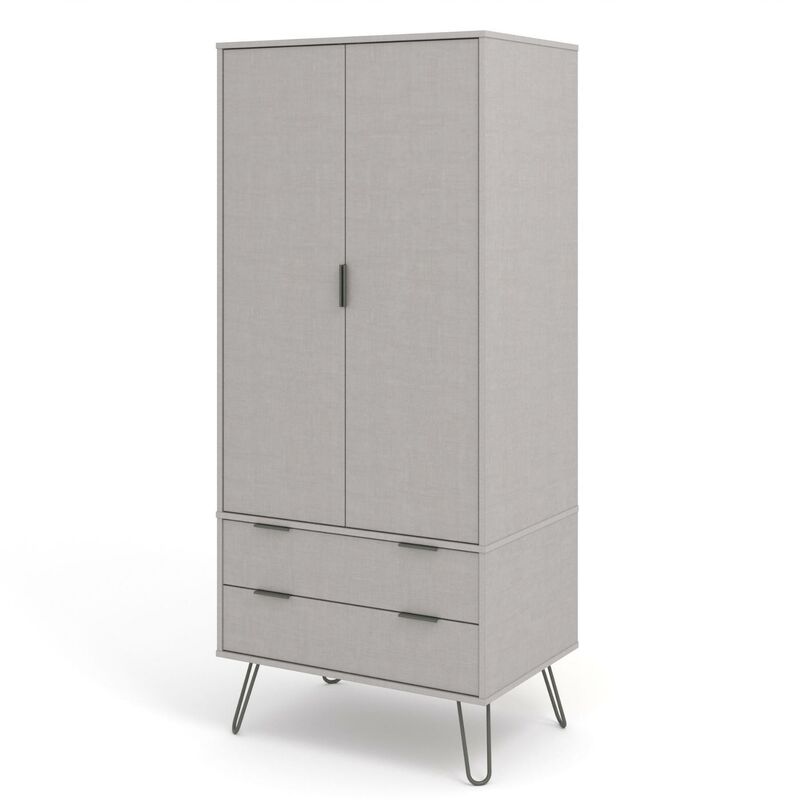 Grey 2 Door 2 Drawer Double Wardrobe Cupboard Bedroom Storage With ...