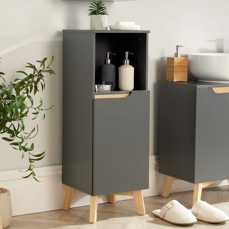 Bathroom Floor Cabinet Grey Storage Shelves Vanity Organiser Cupboard Furniture (1/5)